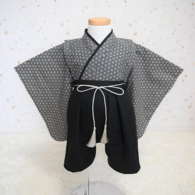 袴ロンパース ～麻の葉墨黒～