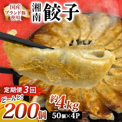 【毎月定期便】湘南生餃子 200個(50個×4P)約4kg 国産ブランド豚・野菜使用　全3回