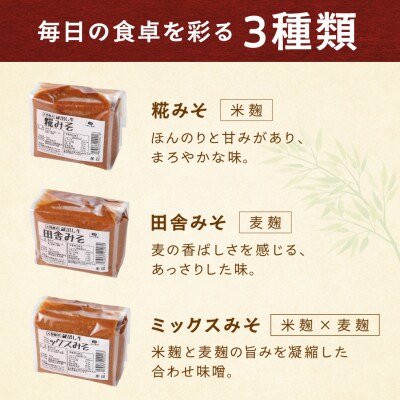 糀村の手作り味噌 3種セット(糀みそ・田舎みそ・ミックスみそ 各1袋)【87-13】