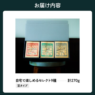 豆タイプ 自宅で楽しめる コーヒー セレクト 9種 30g×9袋 計270g
