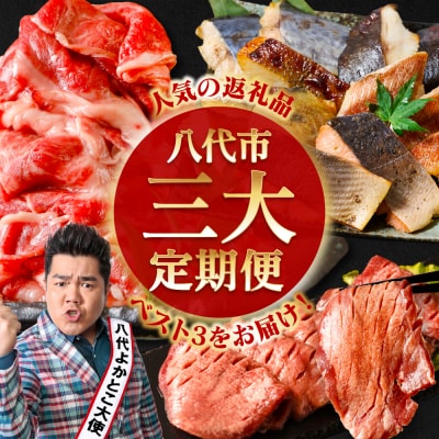 【全3回】八代市三大人気定期便 牛タン 西京漬け くまもと黒毛和牛 切り落とし_183-5044-D