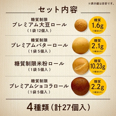 糖質制限ロールパン詰め合わせセット 4種 27個 冷凍パン 低糖質 パンセット