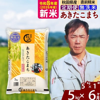 新米 令和8年産 《定期便6ヶ月》あきたこまち 5kg【無洗米】|msrf-30306