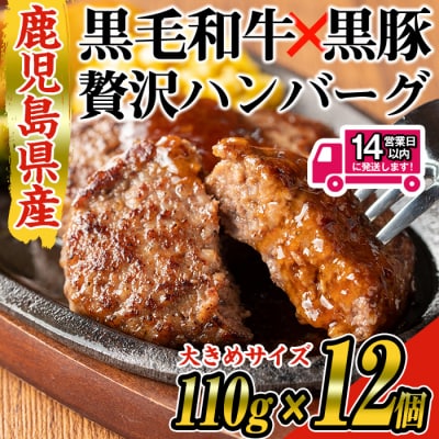 【14営業日以内発送予定】鹿児島県産黒毛和牛×黒豚合挽ハンバーグ12個(1.3kg)