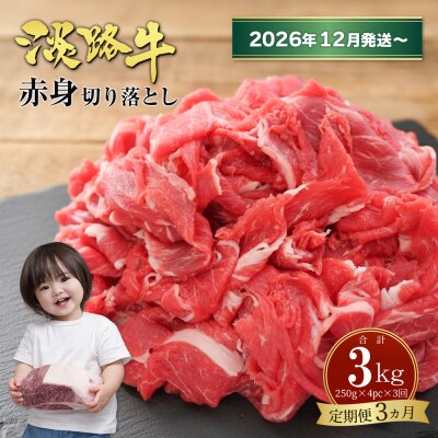 【定期便3ヶ月2026年12月発送～】淡路牛赤身切り落とし1kg(250g×4PC)　ah14128