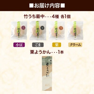 竹うちもなか4種(小豆 ごま 栗 クリーム) 栗ようかん1本 セット|01_krm-30c101