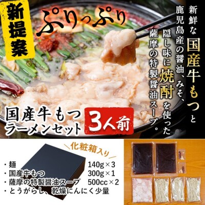 国産牛もつラーメンセット(3人前)【鹿児島ラーメン】 　A-166 