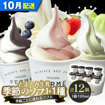 【2026年10月配送】とよとみ牛乳ソフトクリーム【季節のミックス1種類 120ml×12個】