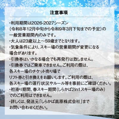 白樺高原国際スキー場・しらかば2in1スキー場大人共通リフト1日券[R3-15-05]