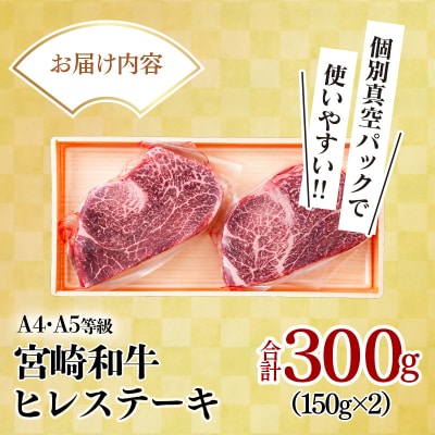 12月発送!宮崎和牛ヒレステーキ150g×2枚 宮崎県産黒毛和牛A4A5等級【さとふる限定】3256