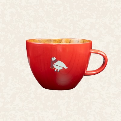 【赤】漆絵入り 木製 スープマグ らいちょう漆絵 【冬支度ver】300ml