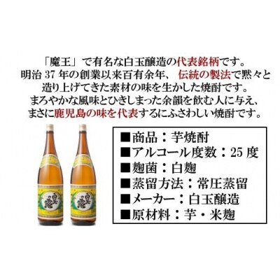 【定期便:魔王の姉妹焼酎】<白玉の露> 1升瓶×2本 9ヶ月定期配送 TK-002-2