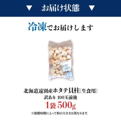 【訳あり　サイズ不揃い】北海道　遠別町産ホタテ貝柱　選べる　容量(約500g)　帆立　刺身　冷凍