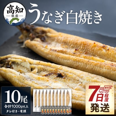 【蒲焼きタレ付き】うなぎ白焼き 10尾(1kg以上) 国産 鰻白焼 yw-0082