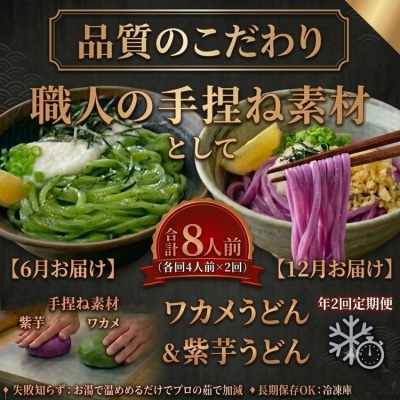 【冷凍茹で麺】めん一のこだわり練り込み麺(紫芋・ワカメ)食べ比べ定期便(年2回)【B-38】