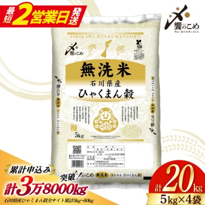 米 無洗米 令和7年産 ひゃくまん穀 20kg ( 5kg 4袋) [38601423-sp] 