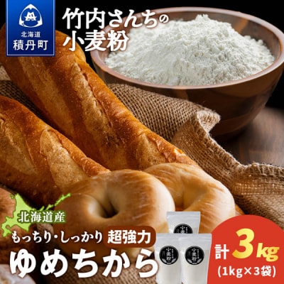 竹内さんちの小麦粉【北海道 ゆめちから(1kg×3袋)便利な小分け袋でお届け】3kg 小分け