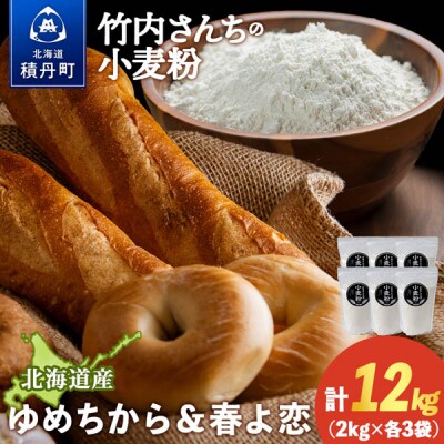 竹内さんちの小麦粉食べ比べ! 春よ恋・ゆめちから 各2kg×各3袋 保存に便利なチャック付袋!