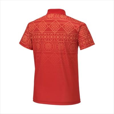 ミズノ・薩摩切子柄ポロシャツ(チャイニーズレッド・2XL)　C0-119-05