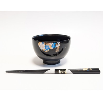 山中塗花婿おわんと輪島塗お箸セット【能登の花嫁のれんオリジナル】