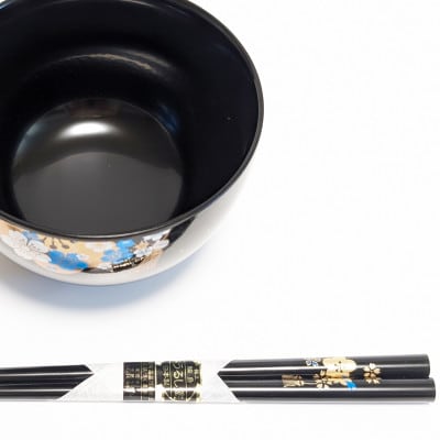 山中塗花婿おわんと輪島塗お箸セット【能登の花嫁のれんオリジナル】