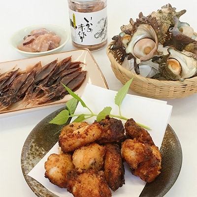能登産 海産物 うまいもんセット(能登ふぐ唐揚げ、ほたるいか丸干し、いかの赤作り、ゆでさざえ)