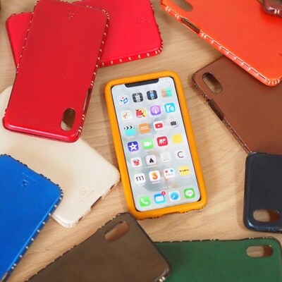 【iPhoneXS用】本革ケース/ブルー/ハンドメイド