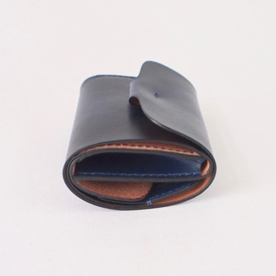 【本革】折りたたみ財布/ネイビー/ハンドメイド