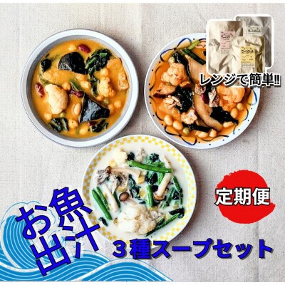【毎月定期便】レンジで簡単　お魚出汁の野菜ゴロゴロスープ3種セット(計3個入)全3回