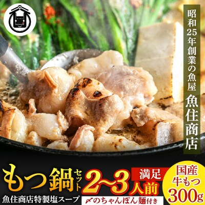 魚住商店【国産牛もつ使用】特製塩もつ鍋セット2～3人前・〆のチャンポン麺付き.AB675