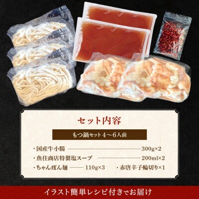 魚住商店【国産牛もつ使用】特製塩もつ鍋セット4～6人前・〆のチャンポン麺付き.AF202