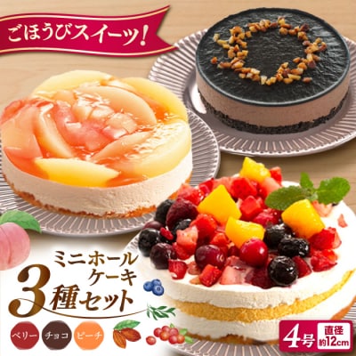 ベリー/チョコムース/ホワイトピーチ ホールケーキ3種セット 冷凍 糸島市[AQD017]