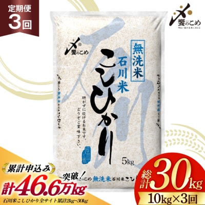 米 定期便 無洗米 石川米 こしひかり 10kg ( 5kg 2袋) 3回 [38601402]