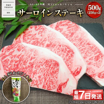 <最短7日発送> 常陸牛A5 サーロインステーキ500g あらぎりわさび1本付 〈茨城県共通返礼品〉