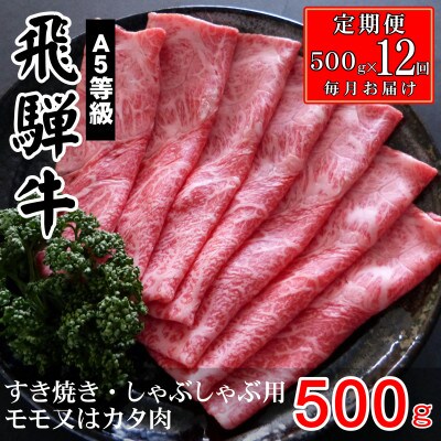 【毎月定期便】A5等級飛騨牛:赤身肉スライス500g　モモ又はカタ肉全12回
