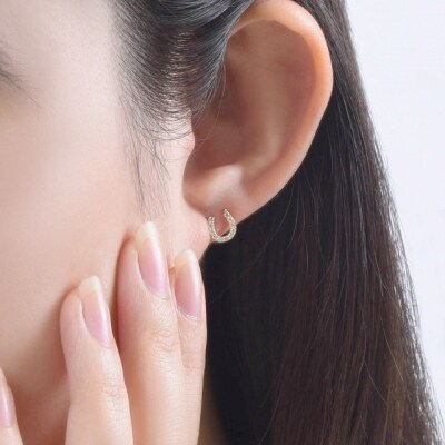 K18YG ホースシュー ダイヤモンド ピアス /b0416da