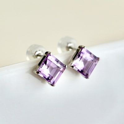 Pt900 アメシスト 一粒石 ピアス スクエアカット 6mm 保証書付 SIA-3321