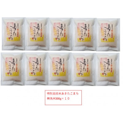 令和7年産特別栽培米あきたこまち無洗米3kg【300g(2合)×10個】使いやすくプレゼントにも便利
