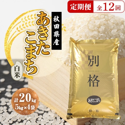 【毎月定期便】あきたこまち 白米 20kg(5kg×4袋)全12回