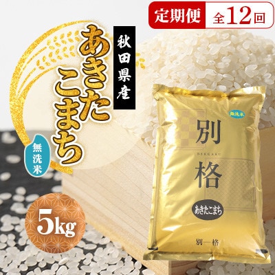 【毎月定期便】あきたこまち 無洗米 5kg全12回