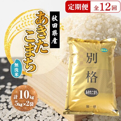 【毎月定期便】あきたこまち 無洗米 10kg(5kg×2袋)全12回