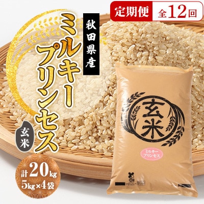 【毎月定期便】ミルキープリンセス 玄米 20kg(5kg×4袋)全12回