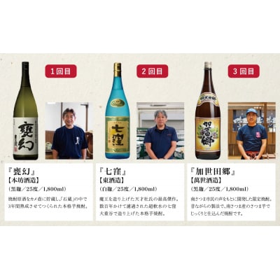【定期便】本格芋焼酎 蔵元厳選定期便 全7回(一升瓶コース 薩摩焼黒千代香付き)