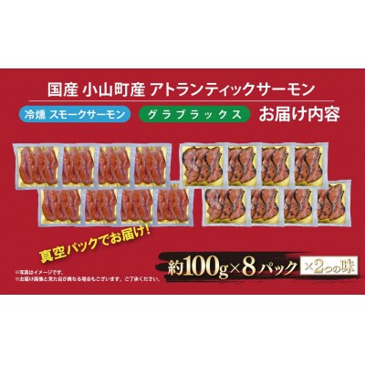 小山町産アトランティックサーモン　スモークサーモン(食べ比べセット100g×8パック×2種類)