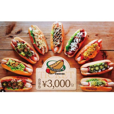 【飲食チケット1000円×3枚】CLOUD9食事券H180-013