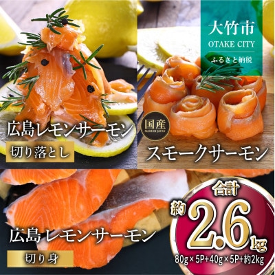 レモンサーモン詰合せセットC(2.6kg) 切落80g×5p+スモーク40g×5p+切身3切×10p