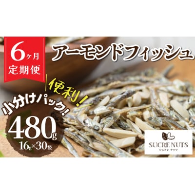 【6回定期便】こざかなアーモンド カシューナッツ入り 480g(16gx30袋) H059-186