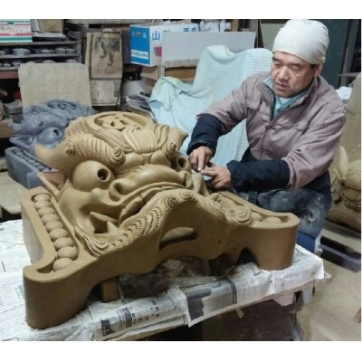 伝統工芸士の鬼師が作る守護鬼瓦シリーズ・宝珠鬼面 H064-041