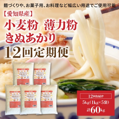【小麦粉】愛知県産 きぬあかり 国産 薄力粉 1kg×5袋　定期便12回　H008-295