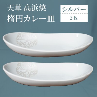 天草 高浜焼 楕円カレー皿 2枚(シルバー)_S026-067